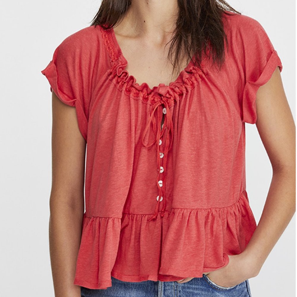 NWT Free People Boho Charlie Tee Red S